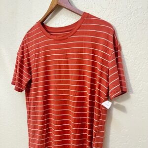 TIME AND TRU Womens Orange White Stripe Crew Neck Oversized‎ T Shirt XS